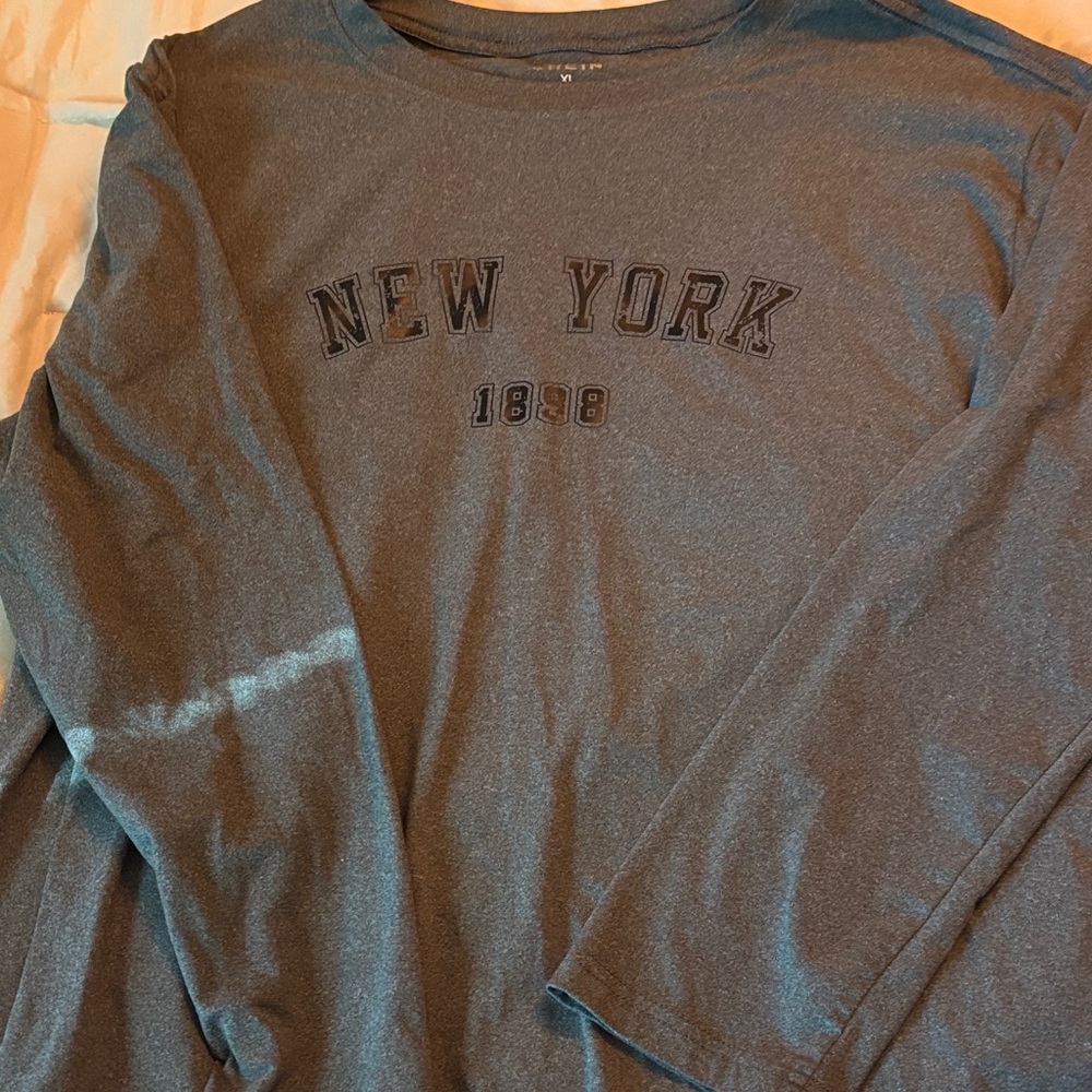 SHEIN Dark Gray New York Long Sleeve Tee